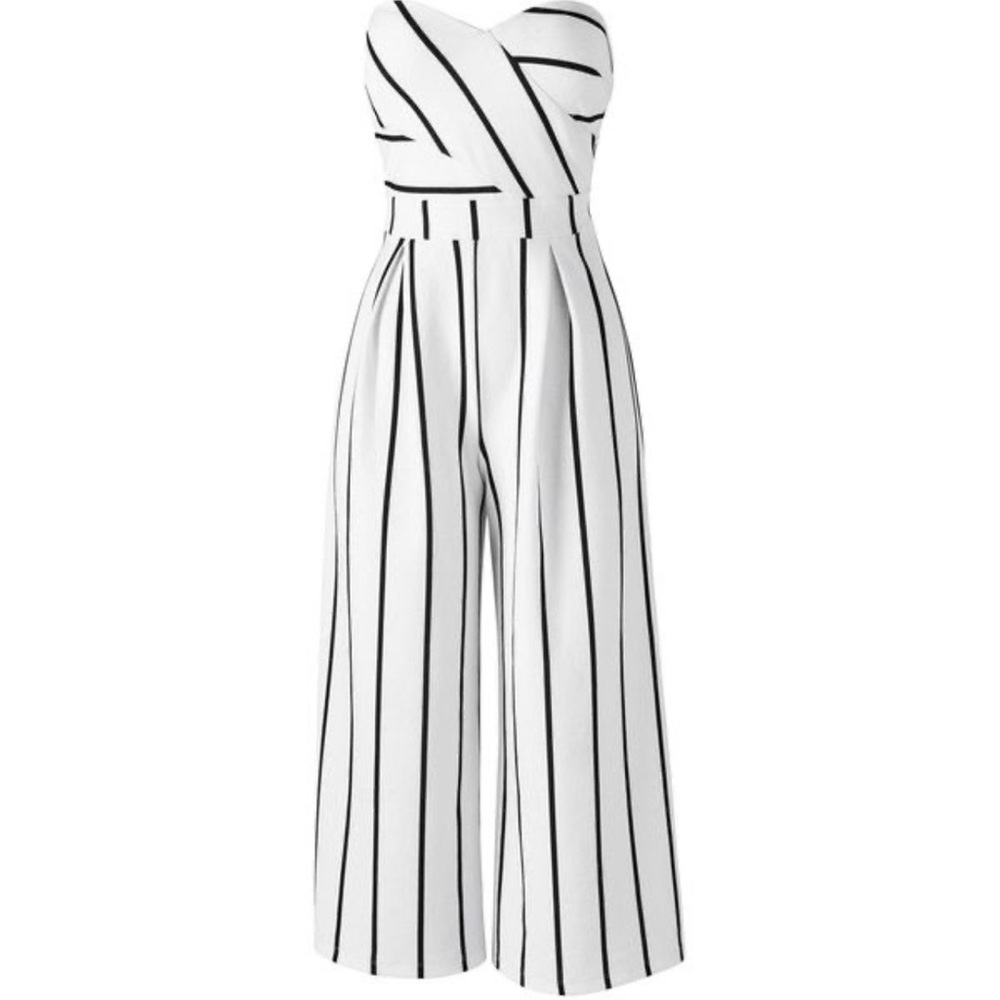 Elegant White and Black Striped Jumpsuit from Venus